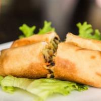 #2 Fried Vegetarian Spring Rolls · Two fried spring rolls stuffed with silver-thread noodles, carrots, mushrooms, bell peppers ...