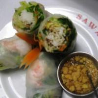 #3 Supenn's Fresh Spring Rolls · Two rolls stuffed with shrimp, chicken, crispy vegetables and noodles. Not Fried. Gluten-Free