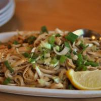 #58 Pad Thai · Rice noodles, egg & bean sprouts. Topped with ground roasted peanuts & green onions. The nat...