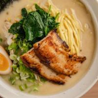 Tonkotsu Ramen · A simmered pork bone broth accompanied by artisan crafted noodles and topped with bean sprou...