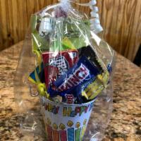Birthday or Gift  basket · Incudes assorted candies a gift card for a two scoop ice cream in a tin pail. Can say Happy ...