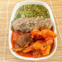 Ila/Okro · Ila/Okro. Comes with assorted meat and fish. Served with eba, amala dudu, fufu, iyan, semo.