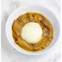 Ogbono  · Comes with assorted meat and fish. Served with eba, amala dudu, fufu, lyan, semo.