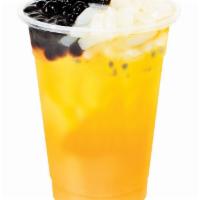 QQ Passionfruit Green Tea (L) · Passionfruit Green Tea with Tapioca Pearls, Coconut Jelly and White Pearls