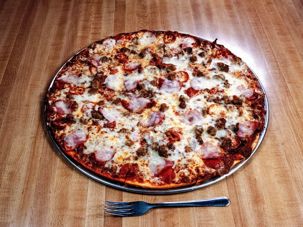 All Meat Pizza · Pepperoni, Italian sausage, hamburger and Canadian bacon.