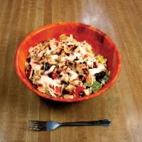 Big Salad · Chopped with grilled chicken, pepperoni, artichoke hearts and black olives.