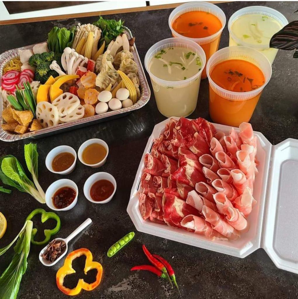 Family Set · Your choice of 
2 Broths,
3 Proteins,
4 Vegetables,
4 Miscellaneous, 
4 Starches
4 Dipping Sauces