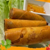 Egg Rolls · (3 pieces). Crispy rolls filled with pork, shrimp, taro, carrots, mushrooms, and served with...