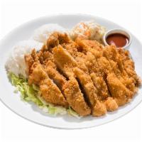 Chicken Katsu · Tender pieces of deep-fried crispy breaded boneless chicken filet, this best-seller is serve...