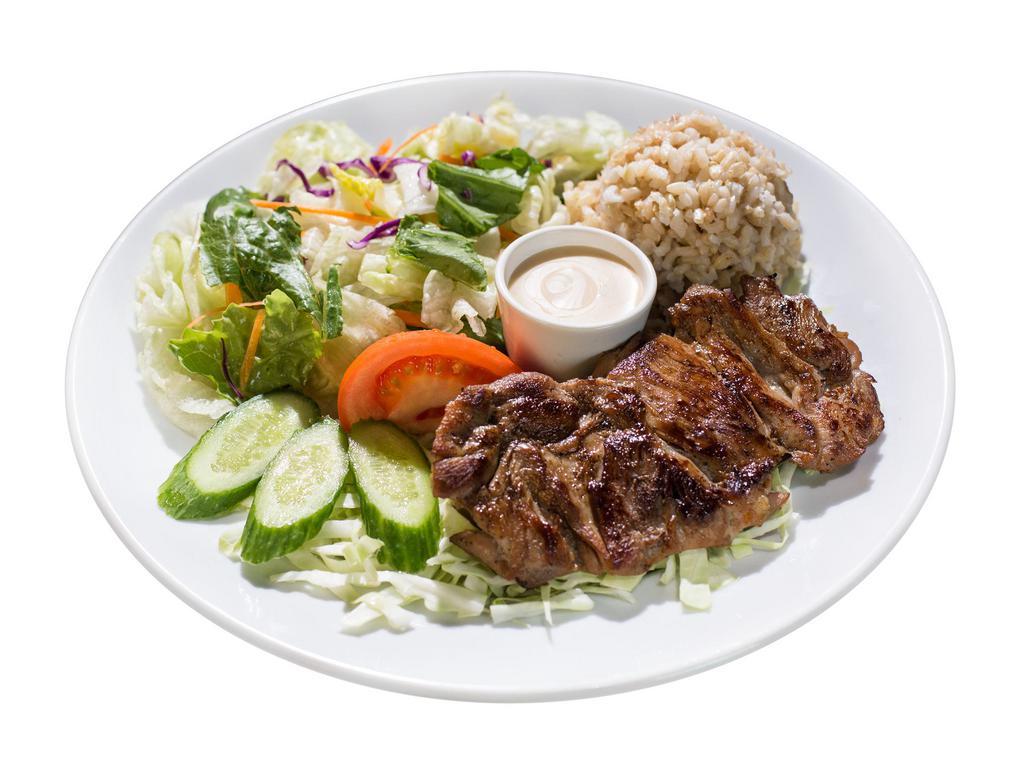 Healthy BBQ Chicken · Our famous barbecue chicken served with a scoop of brown rice and tossed green salad.