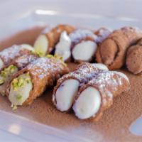 Cannoli · Italian pastry filled with flavored and sweetened ricotta, pistachio, cream, chocolate or ma...