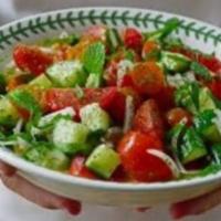 Tomato Cucumber Mint · Fresh tomato, cucumber, mint hand-tossed with olive-oil, fresh mint, salt, pepper, and lemon...