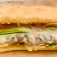 NY Strip Sandwich · 8oz NY Strip, avocado-pico, swiss cheese, fresh cucumbers, pickle onions, spicy yogurt sauce...
