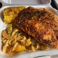 Blackened Salmon Rasta Pasta · 