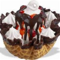 Waffle Bowl Sundae · Soft serve with sweet topping in a waffle bowl