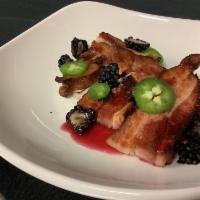 Braised Bacon · Seared braised bacon, blackberry, jalapeno, brewed gastrique.
