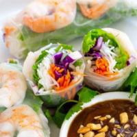Fresh rolls · Fresh spring rolls filled with shrimp, rice noodles, carrot, lettuce, beansprout. Served wit...
