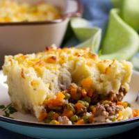 Personal Size Shepherds Pie · Made with rustic mash potatoes, red wine gravy, pees, carrots, corn, butter, milk, beef brot...