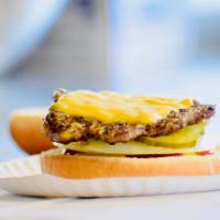Cheeseburger · American cheese, Ketchup, mustard, pickles and onions