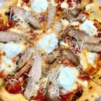 Chicken Parm Pizza  · Roast Chicken, Ricotta Cheese, Tomato Sauce, Mozzarella.  Optional Buffalo Style with additi...