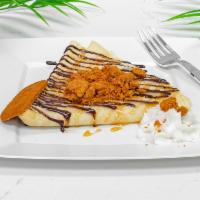Biscoff Lotus Crepe · Crepe with lotus biscoff cookie butter and biscoff cookie.