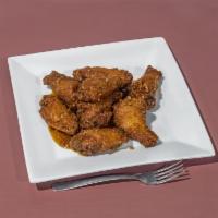 Jumbo Oyster Wings · Tempura battered wings, sauteed in a delicious oyster sauce.