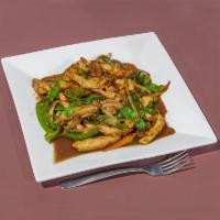 Teriyaki Chicken · Sliced chicken breast, stir fried with carrots, bell peppers, pea pods, onions, and mushroom...