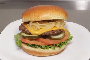 Cheeseburger · Mayonnaise, Mustard, Ketchup, Lettuce, Tomato, Onions, Pickles and Cheese.
Served With Fries.