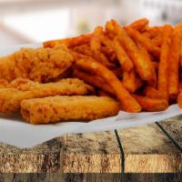 Chicken Fingers · Breaded or battered crispy chicken. Served with ranch. Servido con salsa ranch.