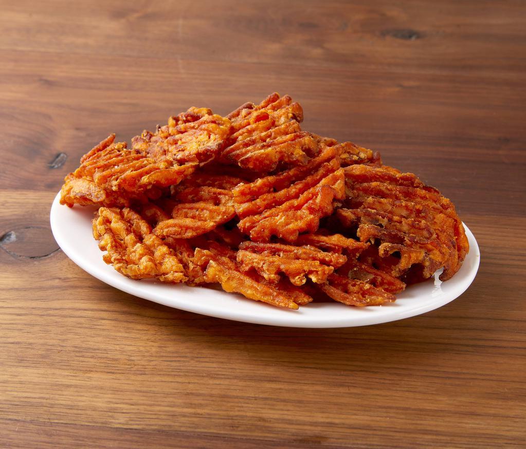 Sweet Potato Waffle Fries · Served with a maple creme fraiche.