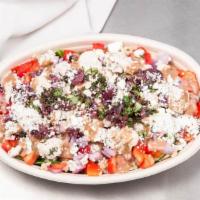 Mediterranean · Brown rice or spring mix, chicken, red onion, baby spinach, cucumber, red pepper, kalamata o...