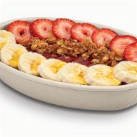 Acai bowl · Acai base (Organic Acai juice, bananas, blueberries, blackberries)
Sliced banana, strawberri...
