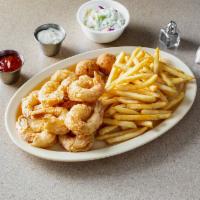 FRIED SHRIMPS(10 PIECES) W/SIDES · SERVED WITH 10 JUMBO SHRIMPS. SIDES COME WITH FRIES AND HUSH PUPPY.