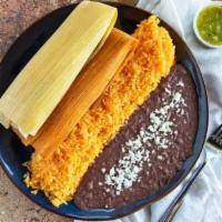 tamale plate · your choice of (2) tamales with a side of rice & refried beans