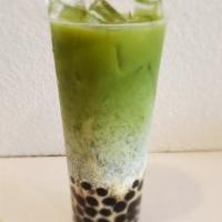 2. Matcha Latte · Matcha green tea with honey pearls, topped with organic half & half.