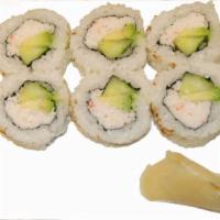 California Roll  · Mixed crab, avocado and cucumber and outside nori sheet, sushi rice and sesame seeds.