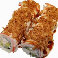 Crunch Roll  · California topped with crab stick, spicy mayo, sushi sauce, fried onion.