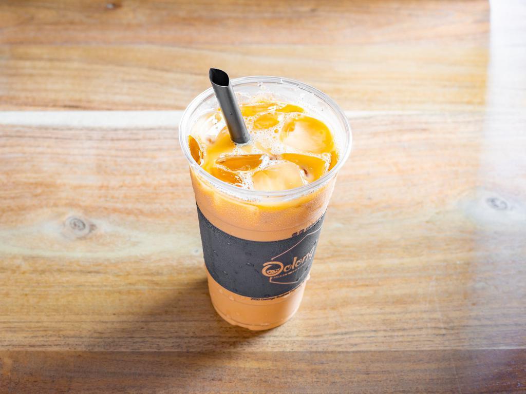 Original Thai Tea · Freshly brewed Thai Tea sweetened with dark brown sugar made with a splash of half and half and natural cane sugar. One Free Topping Included. Free dairy substitute available