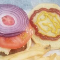 Chicken Sandwich · Boneless Battered Chicken Breast with Lettuce, Red Onions, Tomatoes served on a Burger Bun. ...