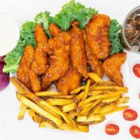 8-Piece Tenders Combo · Crispy outside, Tender & Juicy inside. With Fries, 2 Sauces & 2 Dips.