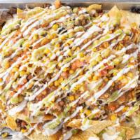 NACHOS · Build it your own way in 3 simple steps. Choice of protein, base, toppings, and salsa. Add e...