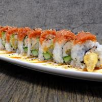 Red Dragon Roll · Shrimp tempura, crab mix, avocado and cucumber topped with spicy tuna, eel sauce and spicy m...