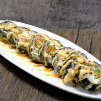 Yummy Roll · Deep fried. Salmon, crab mix, cream cheese, cucumber and avocado topped with spicy mayo and ...