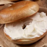 Bagel and Cream Cheese  · Boiled and baked round bread roll.