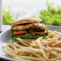 Chicken Sandwich Meal · Includes grilled chicken breast, lettuce, tomato, pickle, and mayonnaise.