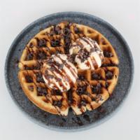 Dark Chocolate Waffle · Dark Chocolate Chip Waffle, Vanilla Ice Cream, Dark Chocolate Sauce