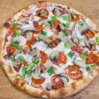 Super Special Pizza · Pepperoni, ham, bacon, green pepper, onion and mushroom.