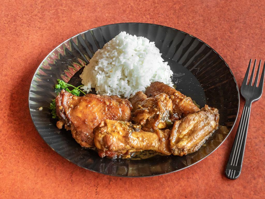 Peanut Butter Chicken  · Tender pieces of chicken simmered in a peanut butter sauce served on a bed of steamed white rice.