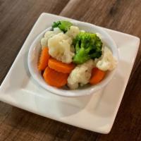 Vegetables · Lightly salted and buttered broccoli, carrots and cauliflower