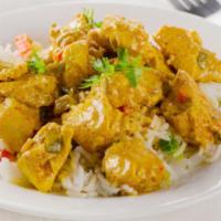 Large Chicken with Curry Sauce · Served with choice of side. Hot and spicy.